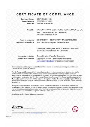 UL E341727 Product Certificate